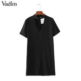 women sexy cut out V neck dress short sleeve - VADIM