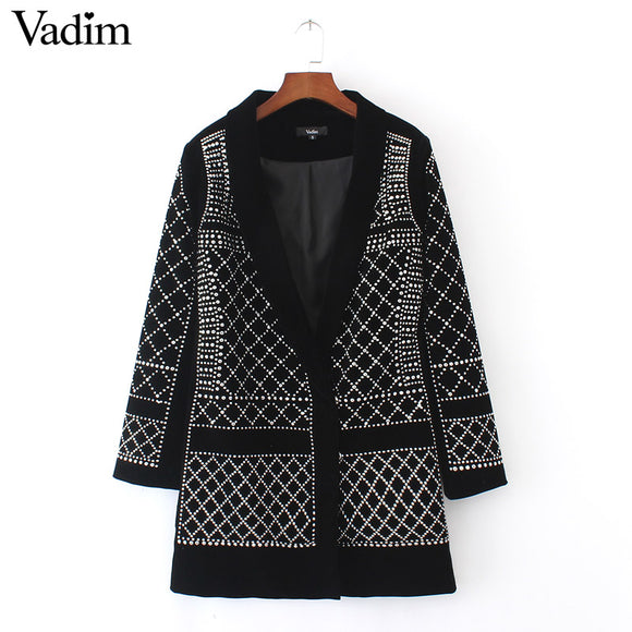 Fashion Sexy Geometric Pattern Rhinestone Notcjed Collar long-sleeved - VADIM