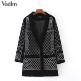 Fashion Sexy Geometric Pattern Rhinestone Notcjed Collar long-sleeved - VADIM