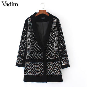 Fashion Sexy Geometric Pattern Rhinestone Notcjed Collar long-sleeved - VADIM