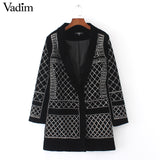 Fashion Sexy Geometric Pattern Rhinestone Notcjed Collar long-sleeved - VADIM