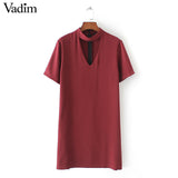 women sexy cut out V neck dress short sleeve - VADIM