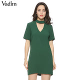 women sexy cut out V neck dress short sleeve - VADIM