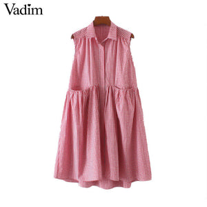 Vadim oversized pleated plaid loose dress summer - VADIM