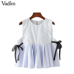 Vadim sweet sleeveless striped pleated shirts - VADIM