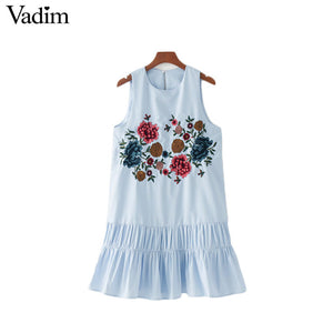 Vadim women sweet floral embroidery pleated dress sleeveless - VADIM