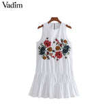 Vadim women sweet floral embroidery pleated dress sleeveless - VADIM