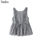 Vadim women sweet ruffles plaid pleated shirts - VADIM