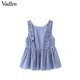 Vadim women sweet ruffles plaid pleated shirts - VADIM