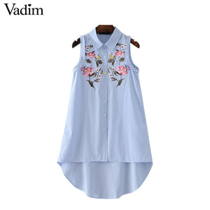 Vadim elegant floral embroidery striped dress sleeveless - VADIM