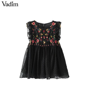 Vadim sweet floral embroidery pleated ruffled shirt - VADIM