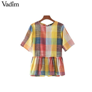 Vadim women sweet colorful plaid shirts - VADIM