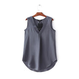 women sexy V-neck sleeveless chiffon long blouse - VADIM