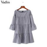 Women oversized pleated plaid dress summer - VADIM