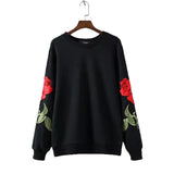 Women Embroidery floral black White sweatshirts long sleeve - VADIM