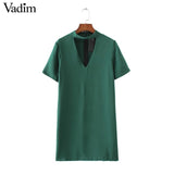 women sexy cut out V neck dress short sleeve - VADIM