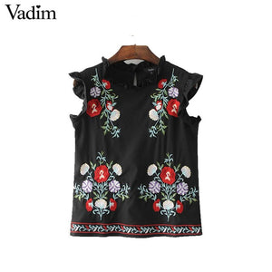 Vadim women sweet ruffles floral embroidery shirts - VADIM