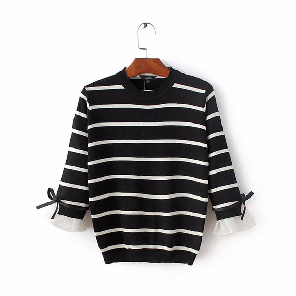 Women black white striped knitted sweaters - VADIM