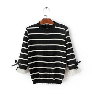 Women black white striped knitted sweaters - VADIM