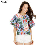 Vadim women sweet ruffles loose floral shirts - VADIM