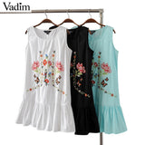 Vadim sweet ruffles floral embroidery pleated dress sleeveless - VADIM