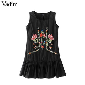 Vadim sweet ruffles floral embroidery pleated dress sleeveless - VADIM