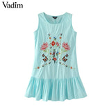 Vadim sweet ruffles floral embroidery pleated dress sleeveless - VADIM