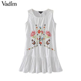 Vadim sweet ruffles floral embroidery pleated dress sleeveless - VADIM