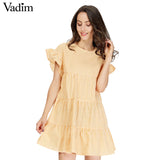 Vadim women sweet ruffles plaid pleated dress - VADIM