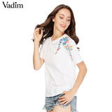 women sweet flower embroidery T shirt short sleeve - VADIM