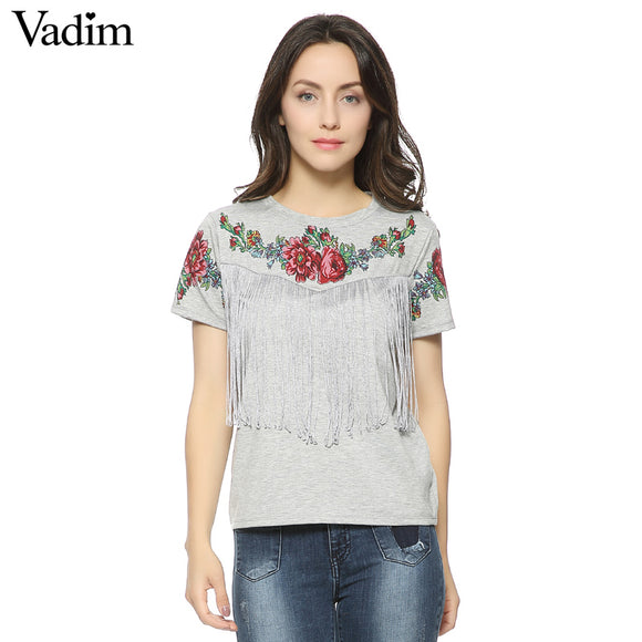 Women tassel floral print T shirt - VADIM