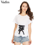 Vadim women sweet lace up shirt short sleeve o neck - VADIM