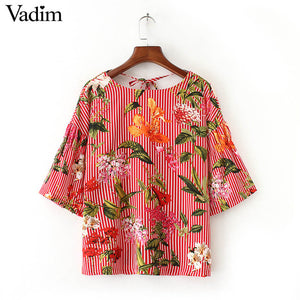 Vadim women sweet floral striped shirts - VADIM