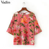 Vadim women sweet floral striped shirts - VADIM