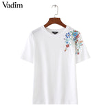 women sweet flower embroidery T shirt short sleeve - VADIM