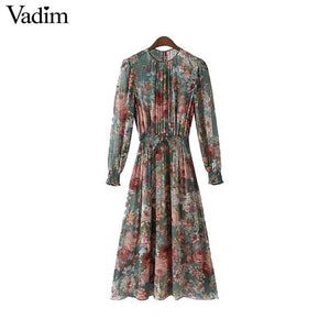 Vadim women floral chiffon dress two pieces set long sleeve - VADIM