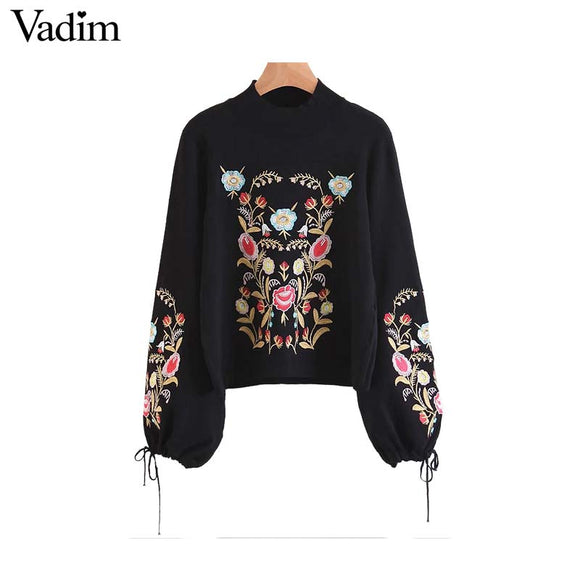 Vadim women retro floral embroidery sweater vintage bow tie sleeve - VADIM