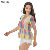 Vadim women sweet colorful plaid shirts - VADIM