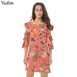 Vadim women sweet ruffles floral striped dress - VADIM