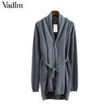 Vadim women solid long knitted basic cardigan sweater - VADIM