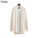 Vadim women solid long knitted basic cardigan sweater - VADIM