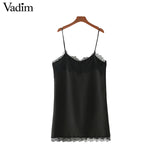 Vadim basic V neck lace patchwork sleeveless dress - VADIM