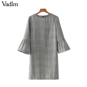 Vadim women vintage flare sleeve houndstooth dress - VADIM