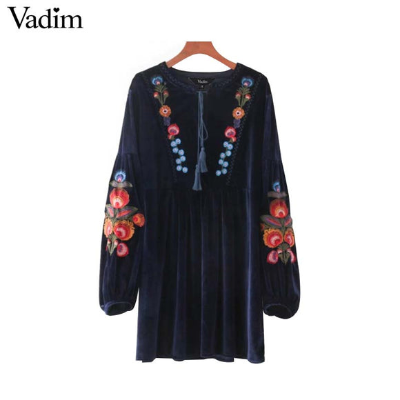 Vadim vintage floral embroidery velvet dress - VADIM