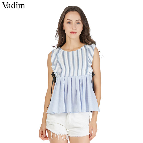 Vadim sweet sleeveless striped pleated shirts - VADIM