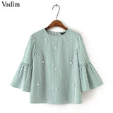 Vadim stylish pearls beading striped shirts - VADIM