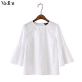 Vadim stylish pearls beading striped shirts - VADIM