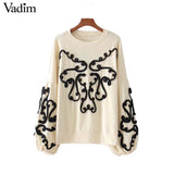 Vadim women string decorate sweatshirt long lantern sleeve - VADIM