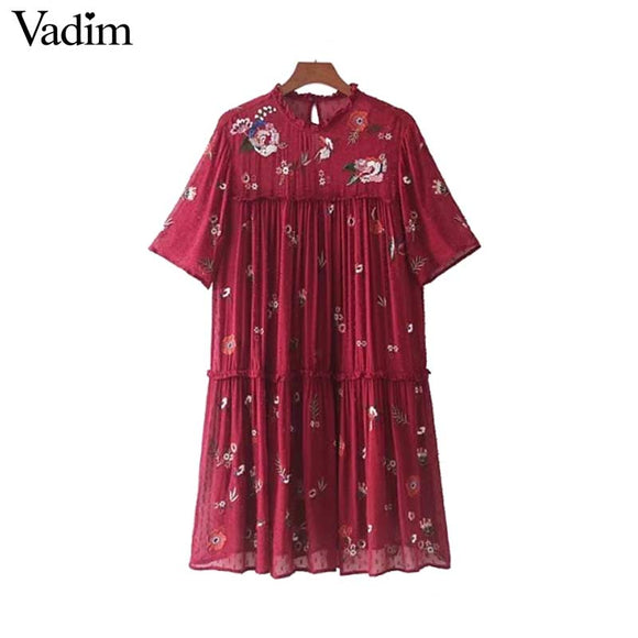 Vadim sweet floral embroidery chiffon sequined dress - VADIM