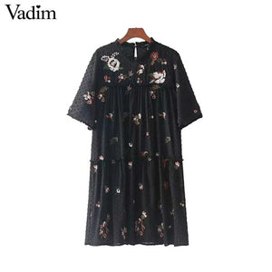 Vadim sweet floral embroidery chiffon sequined dress - VADIM